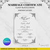 Classic Black and White Portrait Marriage Certificate – Beautifully Crafted Wedding Keepsake
